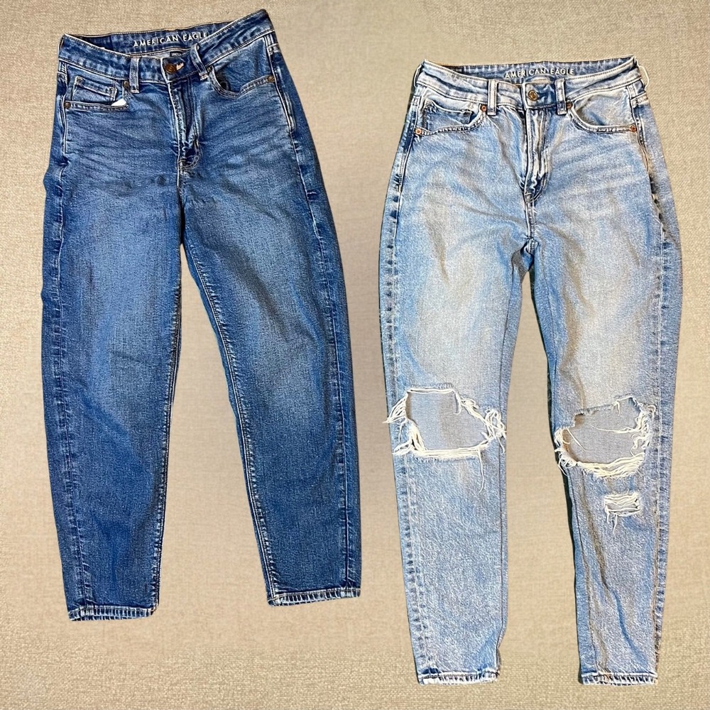 American Eagle Womens Stretch Mom Jeans Barrel Distressed Size 2 Short Lot Of 2